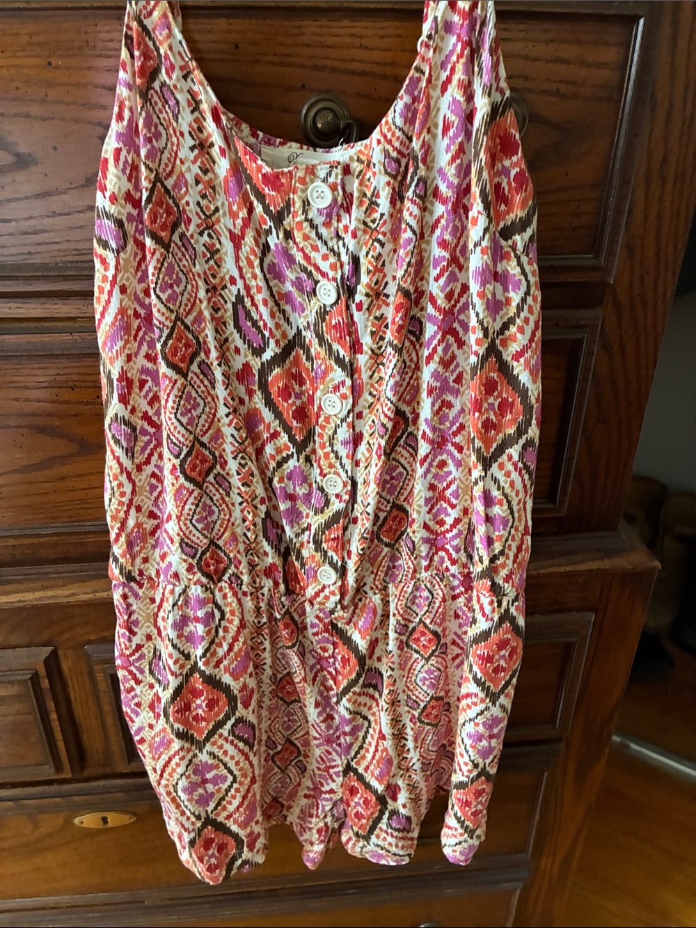 Women’s Printed Summer Romper - Pink & Red Geometric